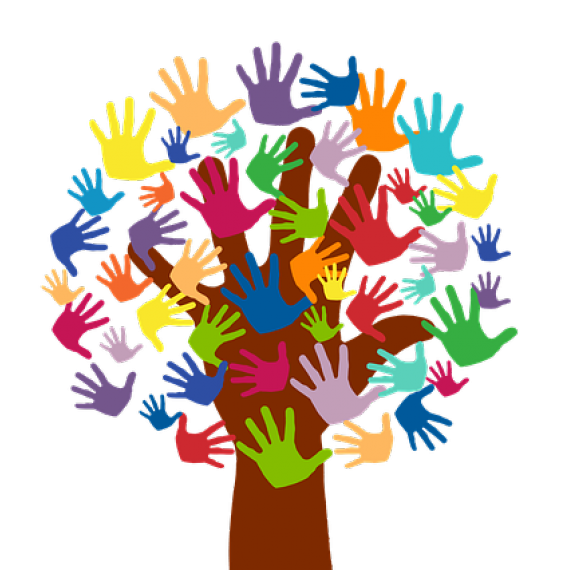 Albero con chioma fatta di mani colorate - Immagine tratta da Pixabay